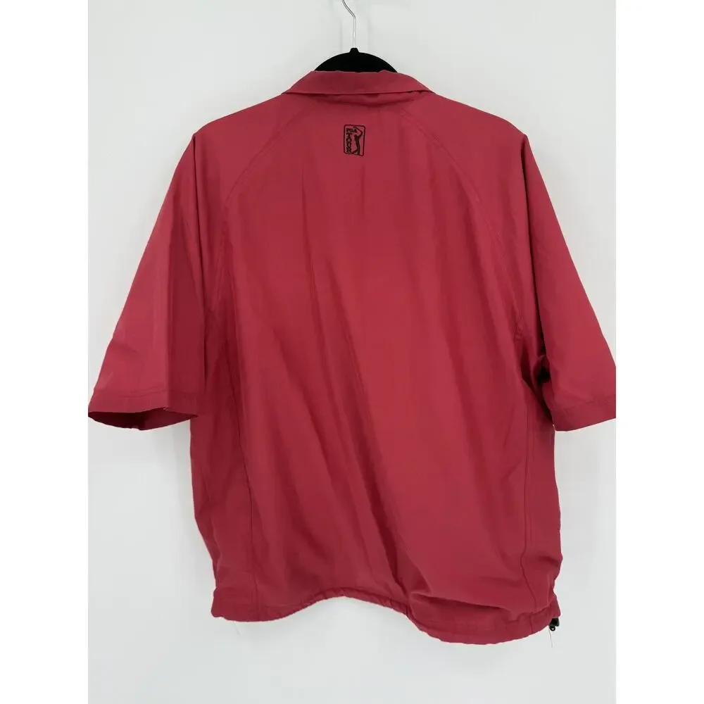 PGA TOUR Red Short Sleeve 1/4 Zip Golf Windbreaker Men's Medium Athleisure